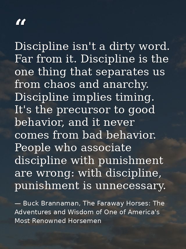 Discipline isn't a dirty word. Far from it. Discipline is the one thing that separates us from chaos and anarchy. Discip — Buck Brannaman, The Faraway Horses: The Adventures and Wisdom of One of America's Most Renowned Horsemen