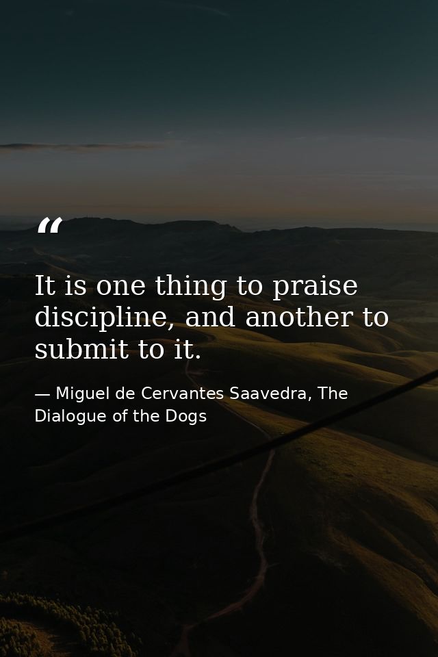 It is one thing to praise discipline, and another to submit to it. — Miguel de Cervantes Saavedra, The Dialogue of the Dogs