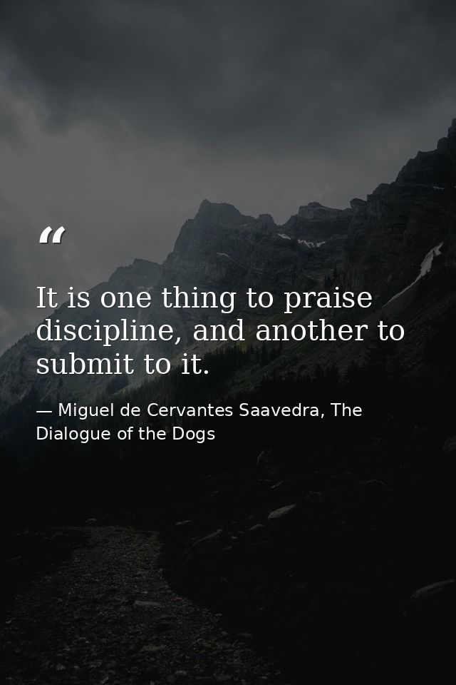 It is one thing to praise discipline, and another to submit to it. — Miguel de Cervantes Saavedra, The Dialogue of the Dogs