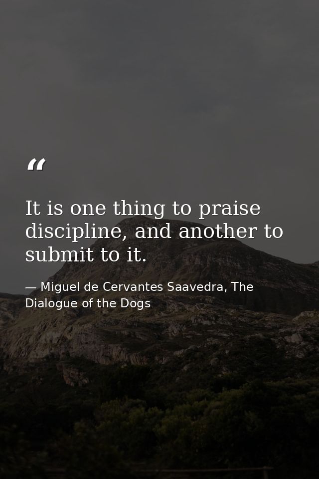 It is one thing to praise discipline, and another to submit to it. — Miguel de Cervantes Saavedra, The Dialogue of the Dogs