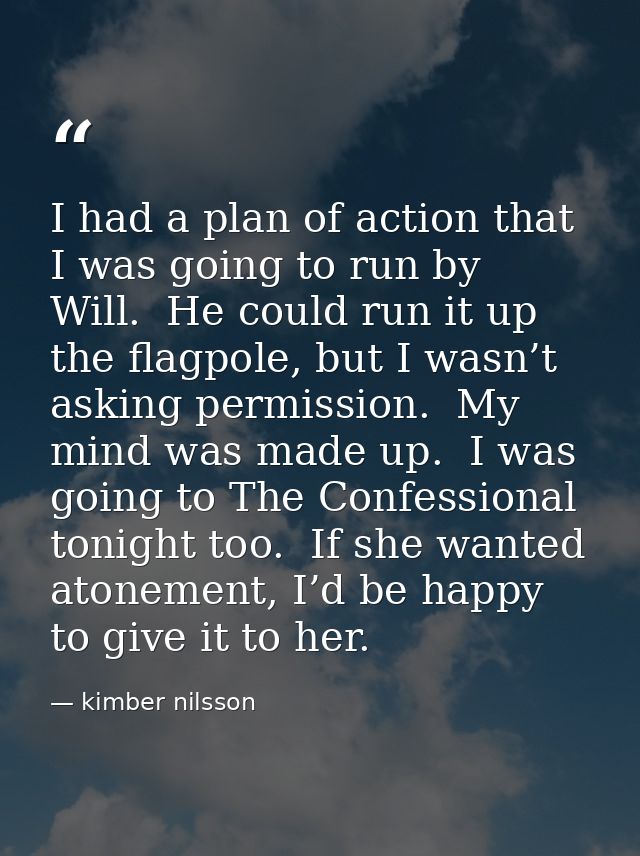 I had a plan of action that I was going to run by Will.  He could run it up the flagpole, but I wasn’t asking permission — kimber nilsson