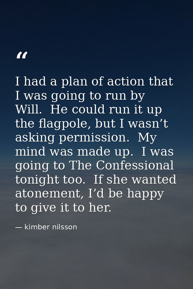 I had a plan of action that I was going to run by Will.  He could run it up the flagpole, but I wasn’t asking permission — kimber nilsson