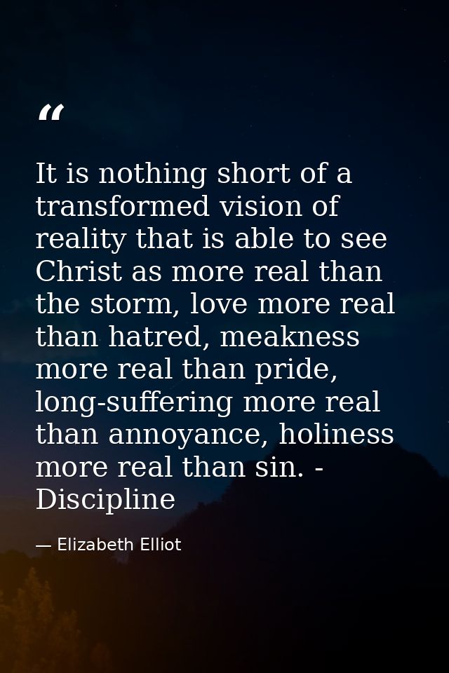 It is nothing short of a transformed vision of reality that is able to see Christ as more real than the storm, love more — Elizabeth Elliot