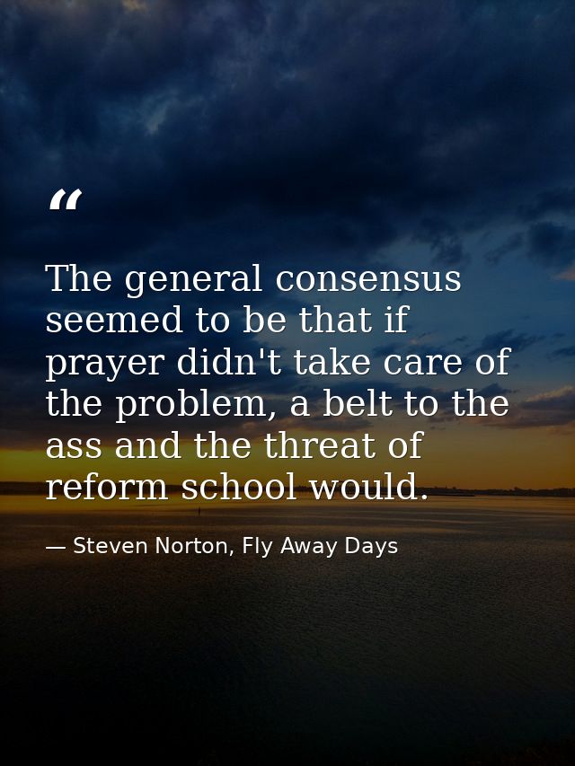 The general consensus seemed to be that if prayer didn't take care of the problem, a belt to the ass and the threat of r — Steven Norton, Fly Away Days