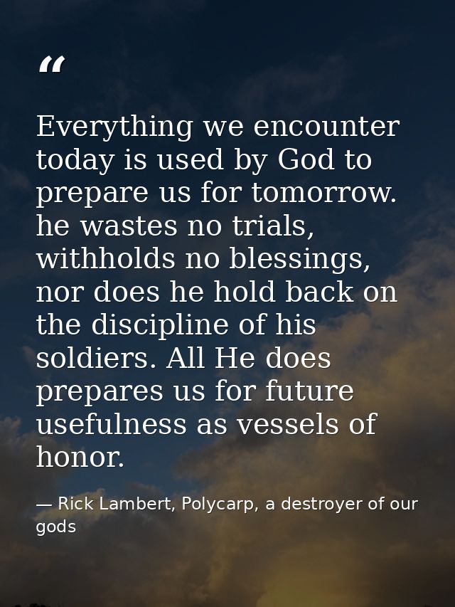 Everything we encounter today is used by God to prepare us for tomorrow. he wastes no trials, withholds no blessings, no — Rick Lambert, Polycarp, a destroyer of our gods