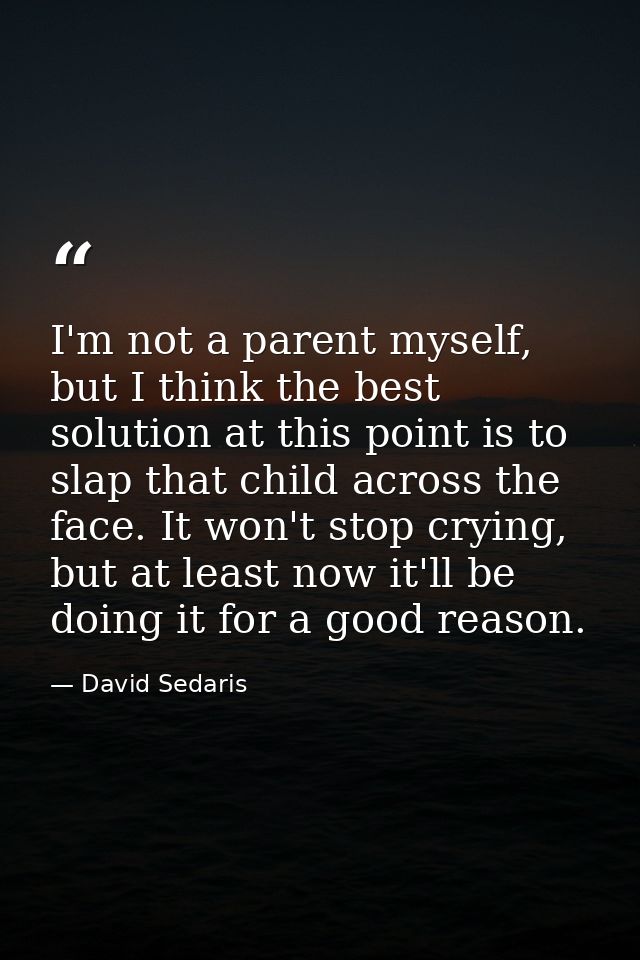 I'm not a parent myself, but I think the best solution at this point is to slap that child across the face. It won't sto — David Sedaris