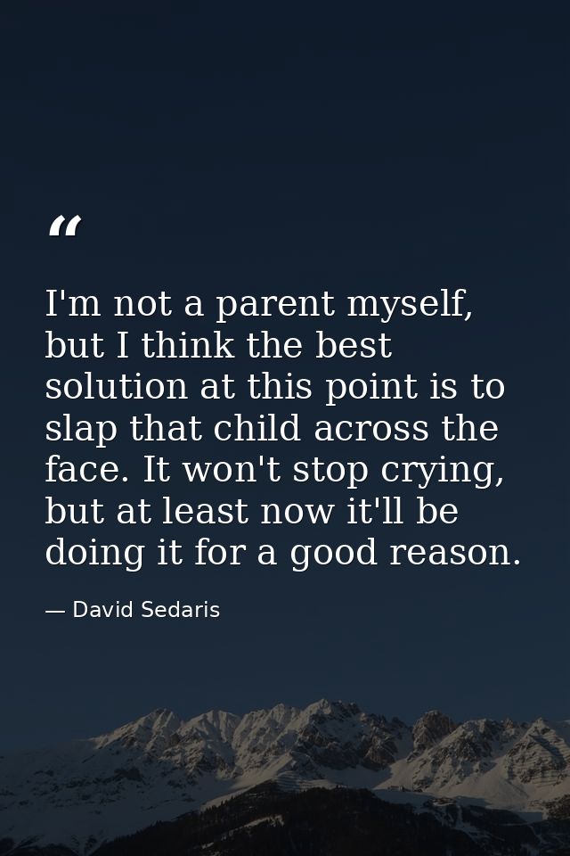 I'm not a parent myself, but I think the best solution at this point is to slap that child across the face. It won't sto — David Sedaris