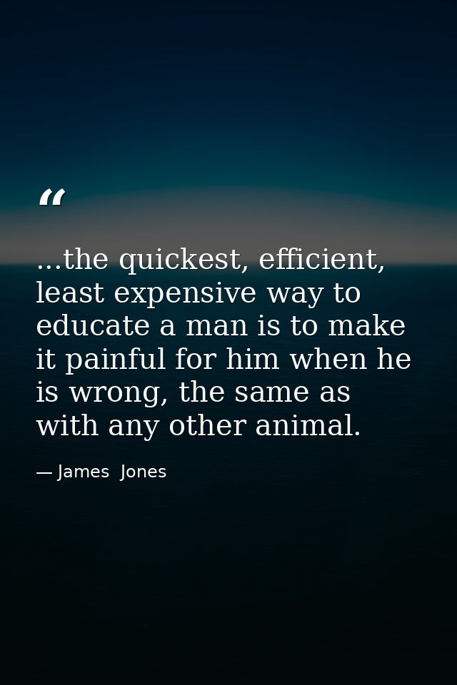 ...the quickest, efficient, least expensive way to educate a man is to make it painful for him when he is wrong, the sam — James  Jones