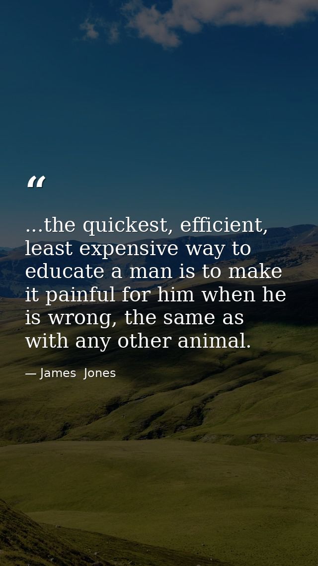 ...the quickest, efficient, least expensive way to educate a man is to make it painful for him when he is wrong, the sam — James  Jones