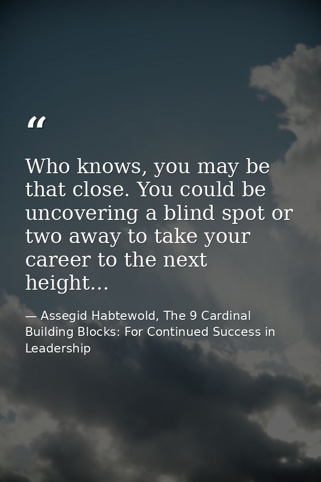 Who knows, you may be that close. You could be uncovering a blind spot or two away to take your career to the next heigh — Assegid Habtewold, The 9 Cardinal Building Blocks: For Continued Success in Leadership