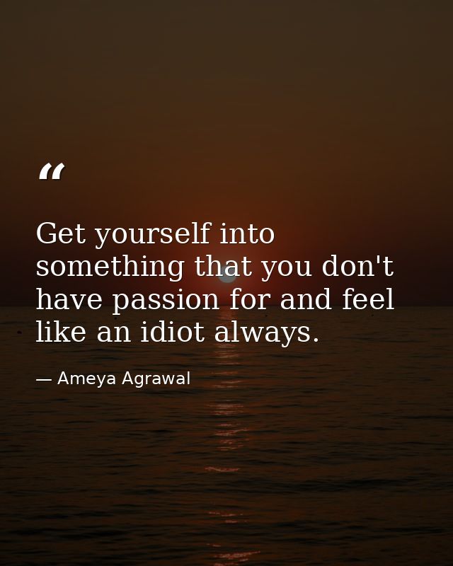 Get yourself into something that you don't have passion for and feel like an idiot always. — Ameya Agrawal