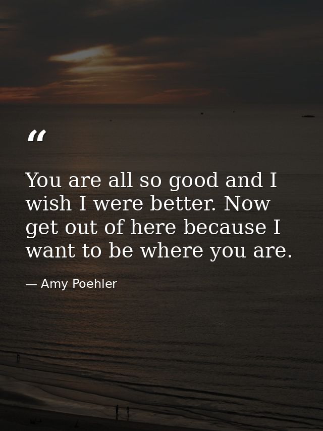 You are all so good and I wish I were better. Now get out of here because I want to be where you are. — Amy Poehler