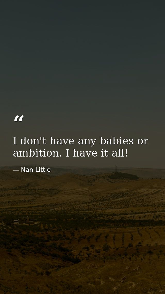 I don't have any babies or ambition. I have it all! — Nan Little