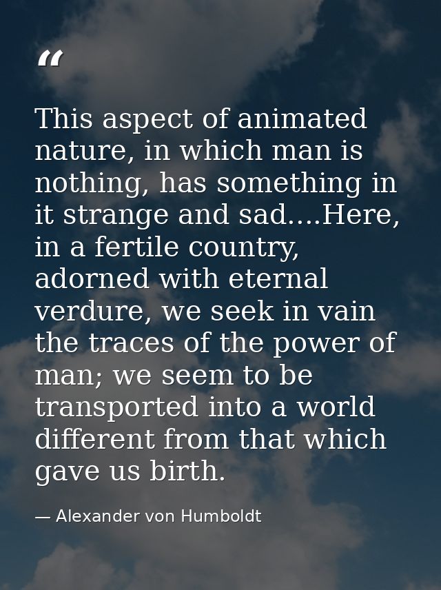 This aspect of animated nature, in which man is nothing, has something in it strange and sad....Here, in a fertile count — Alexander von Humboldt