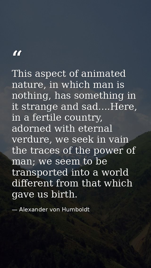This aspect of animated nature, in which man is nothing, has something in it strange and sad....Here, in a fertile count — Alexander von Humboldt
