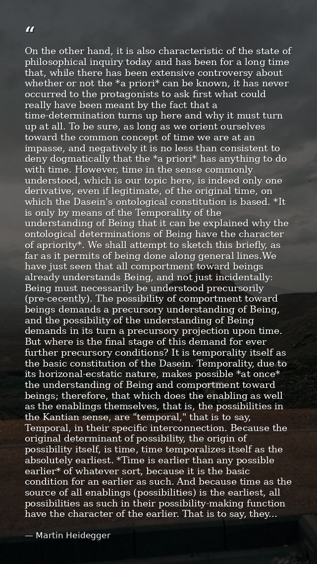 On the other hand, it is also characteristic of the state of philosophical inquiry today and has been for a long time th — Martin Heidegger