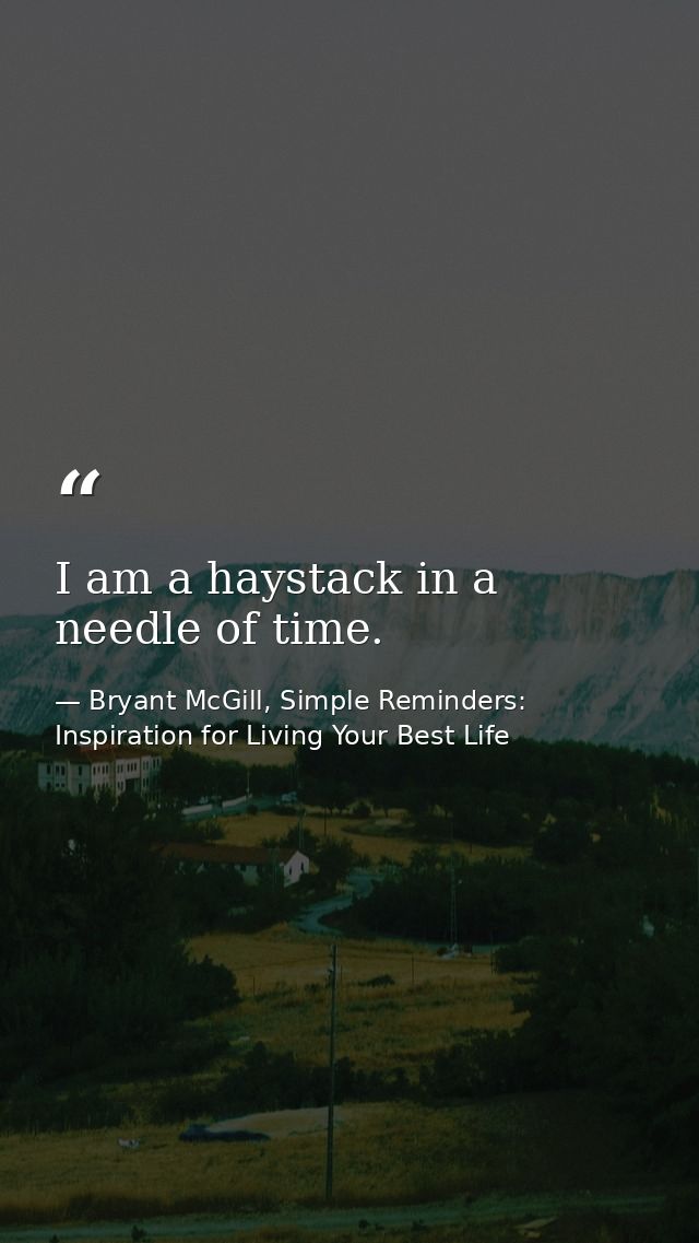 I am a haystack in a needle of time. — Bryant McGill, Simple Reminders: Inspiration for Living Your Best Life