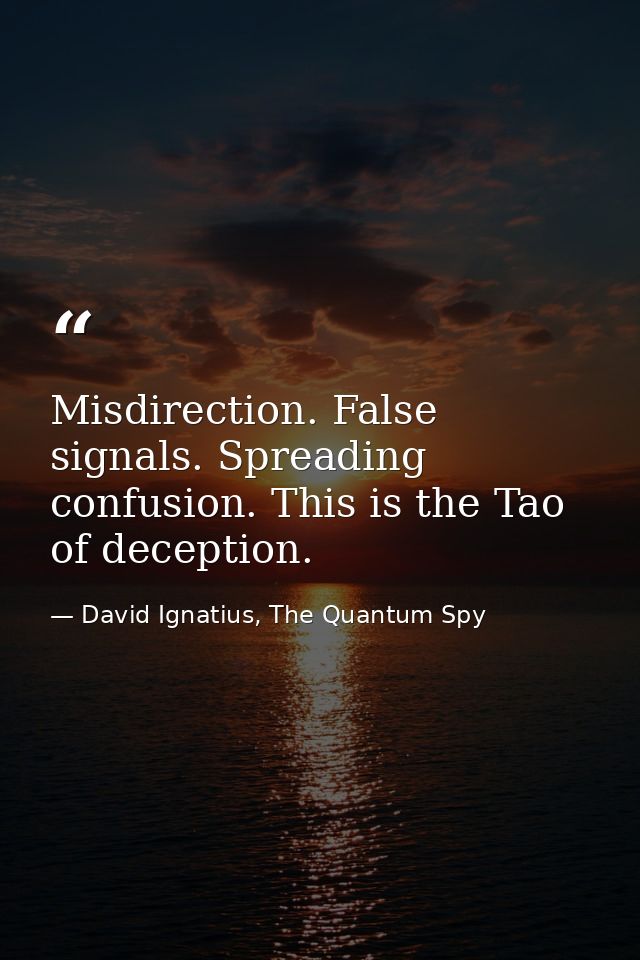 Misdirection. False signals. Spreading confusion. This is the Tao of deception. — David Ignatius, The Quantum Spy