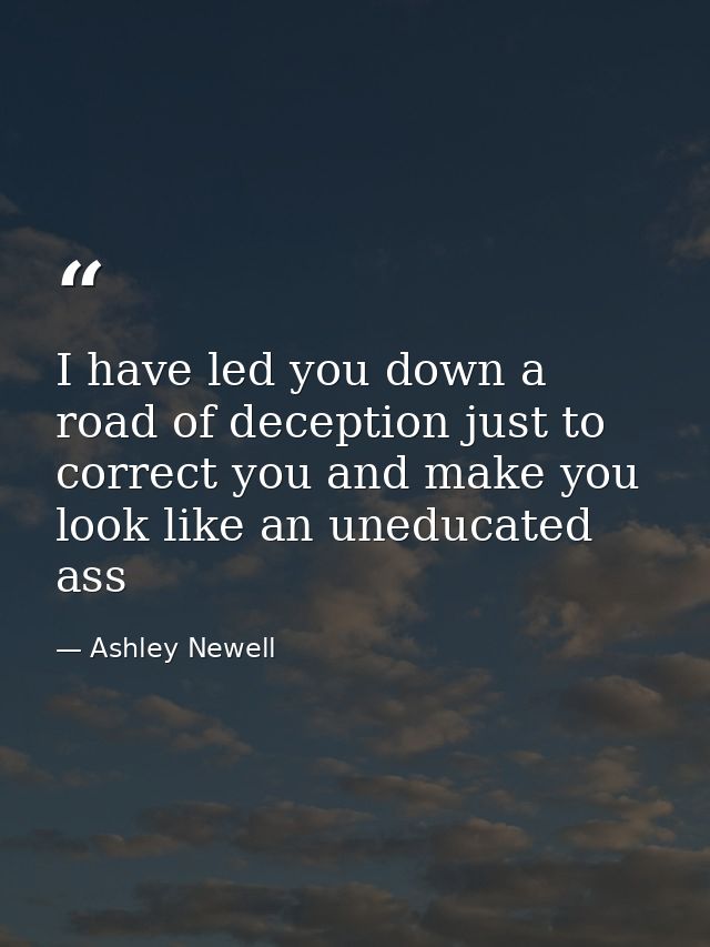 I have led you down a road of deception just to correct you and make you look like an uneducated ass — Ashley Newell