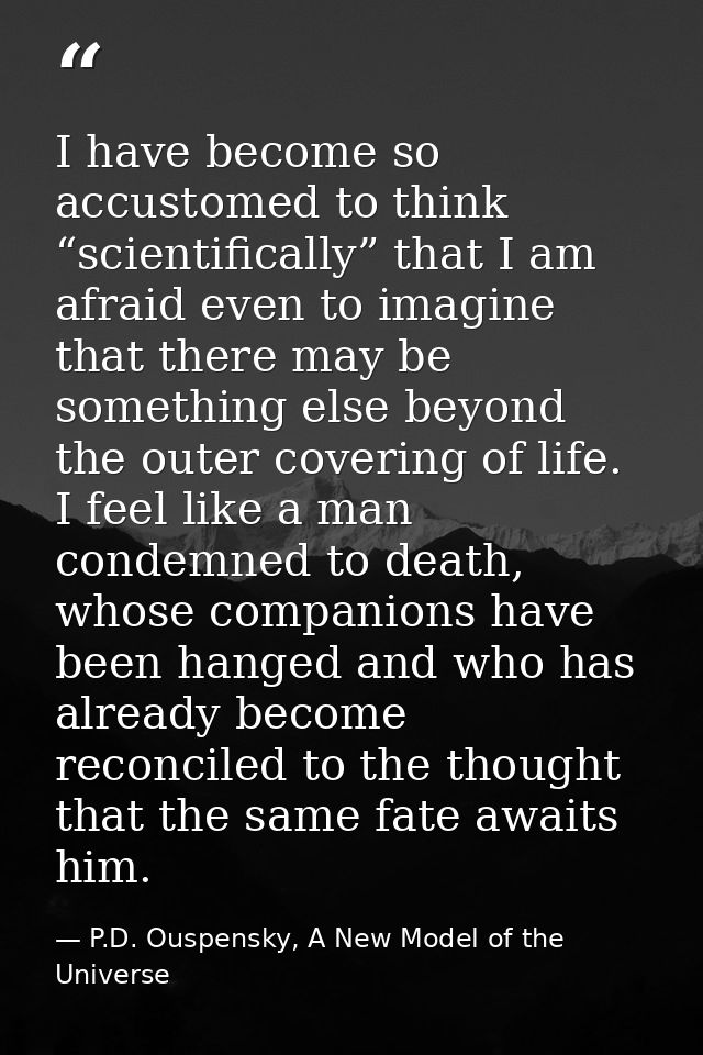 I have become so accustomed to think “scientifically” that I am afraid even to imagine that there may be something else  — P.D. Ouspensky, A New Model of the Universe