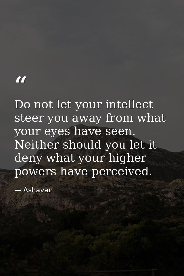 Do not let your intellect steer you away from what your eyes have seen. Neither should you let it deny what your higher  — Ashavan