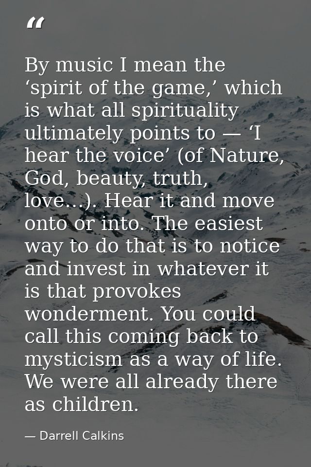 By music I mean the ‘spirit of the game,’ which is what all spirituality ultimately points to — ‘I hear the voice’ (of N — Darrell Calkins