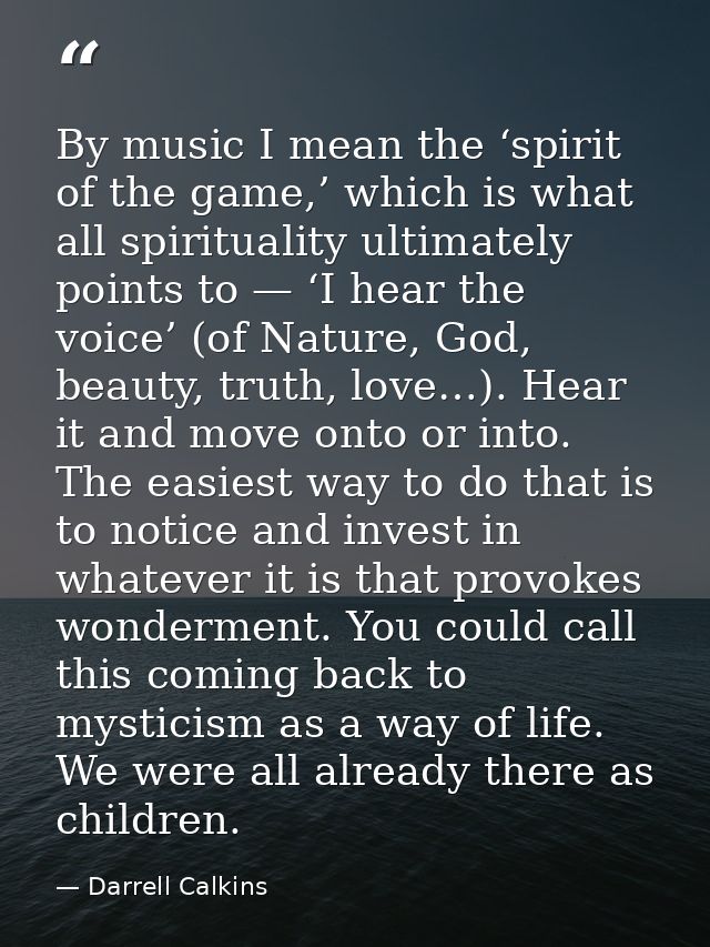 By music I mean the ‘spirit of the game,’ which is what all spirituality ultimately points to — ‘I hear the voice’ (of N — Darrell Calkins