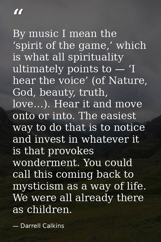 By music I mean the ‘spirit of the game,’ which is what all spirituality ultimately points to — ‘I hear the voice’ (of N — Darrell Calkins