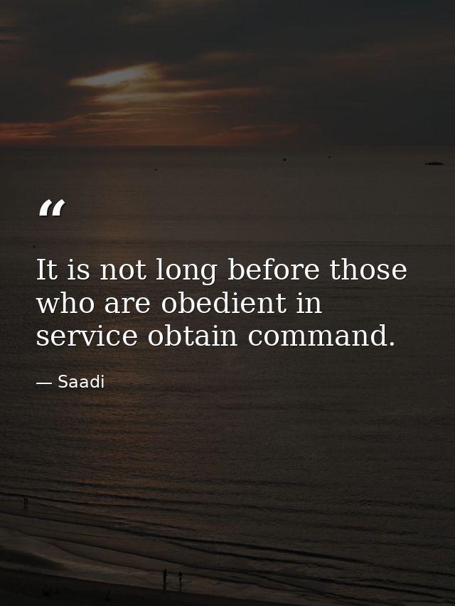 It is not long before those who are obedient in service obtain command. — Saadi