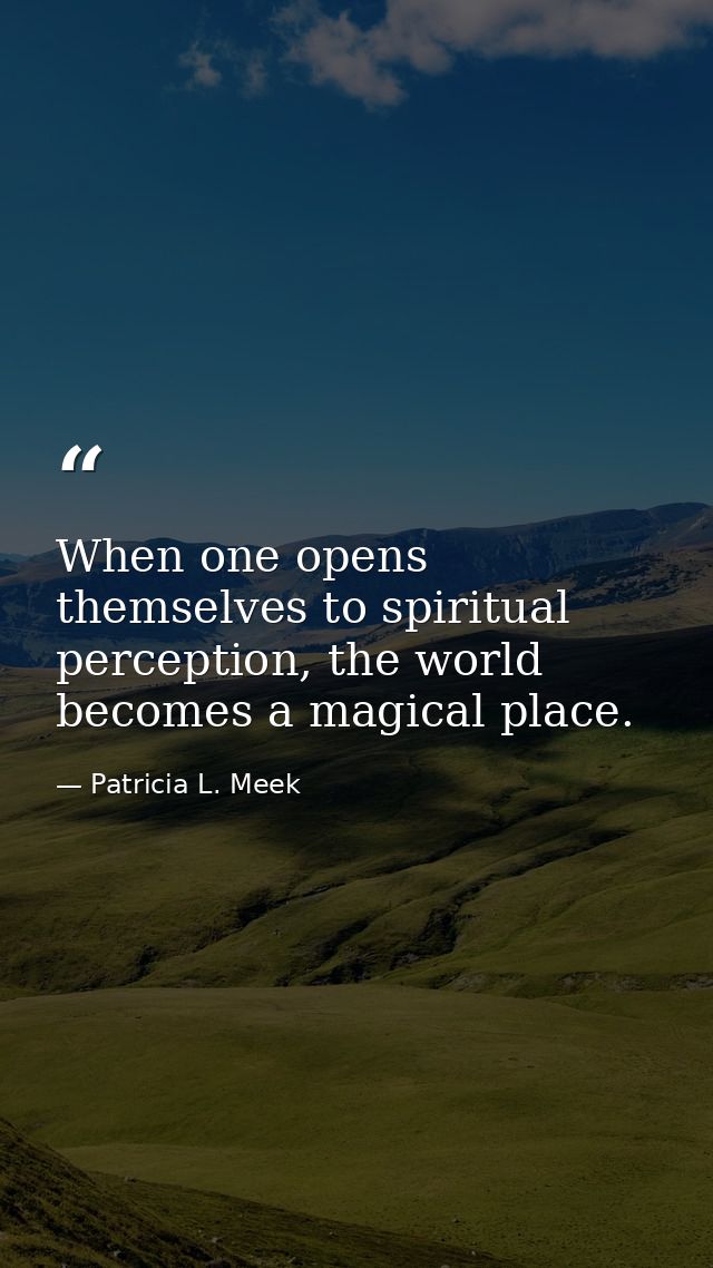 When one opens themselves to spiritual perception, the world becomes a magical place. — Patricia L. Meek