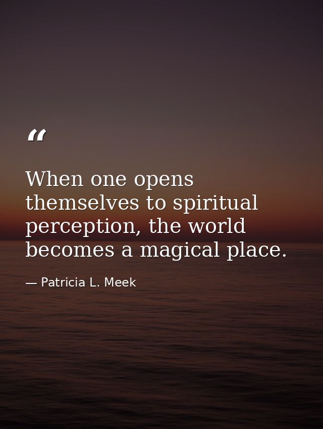 When one opens themselves to spiritual perception, the world becomes a magical place. — Patricia L. Meek