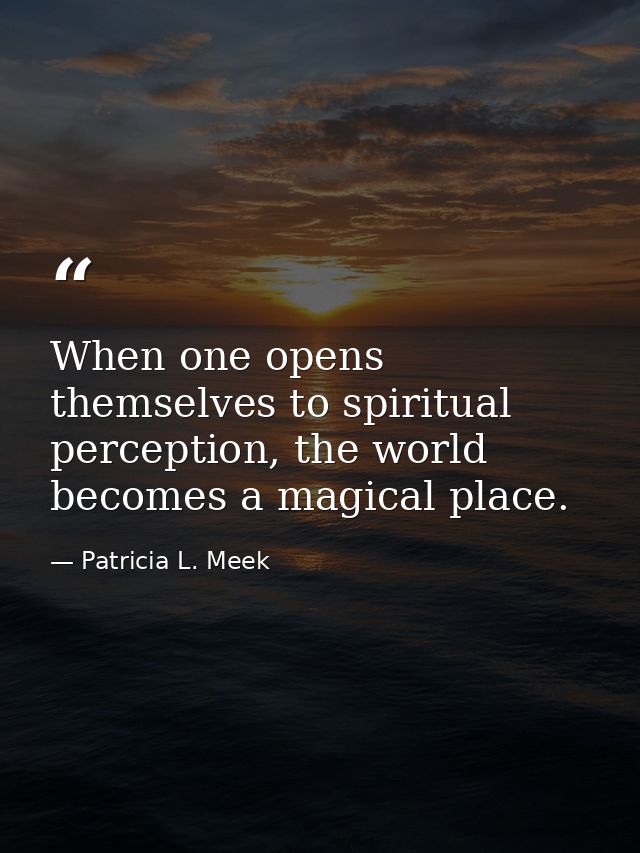 When one opens themselves to spiritual perception, the world becomes a magical place. — Patricia L. Meek