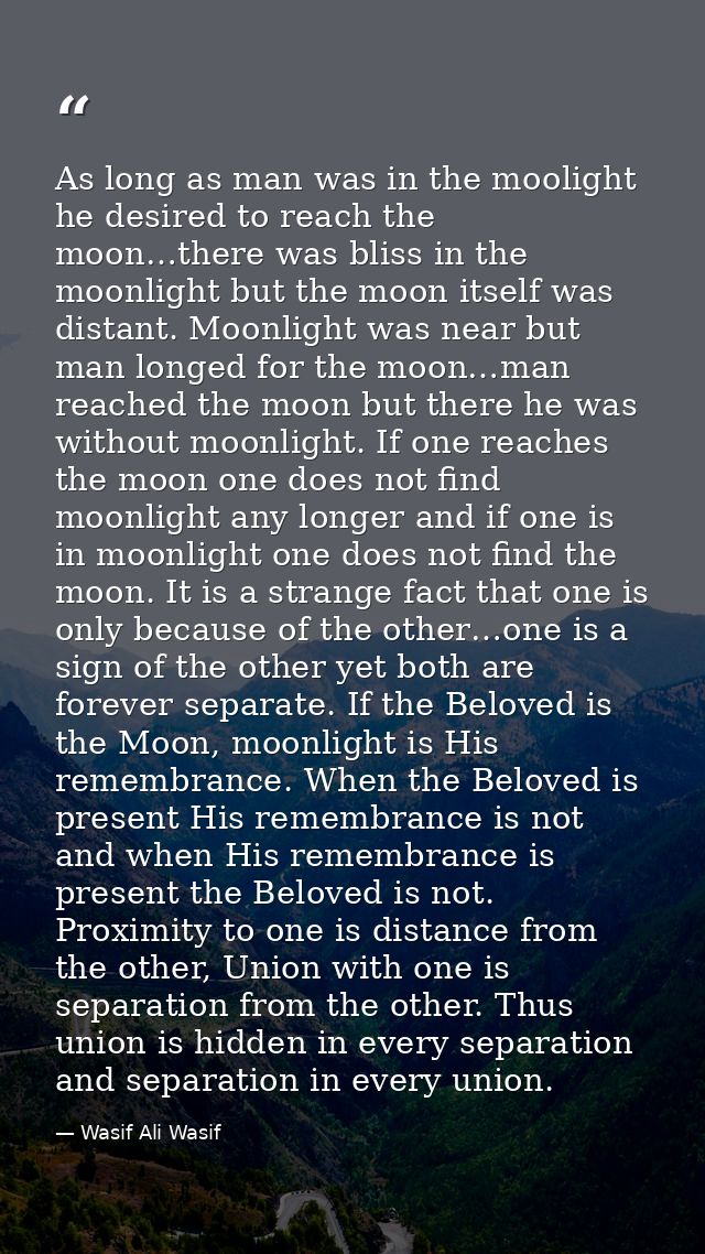As long as man was in the moolight he desired to reach the moon…there was bliss in the moonlight but the moon itself was — Wasif Ali Wasif
