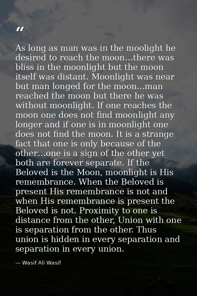 As long as man was in the moolight he desired to reach the moon…there was bliss in the moonlight but the moon itself was — Wasif Ali Wasif