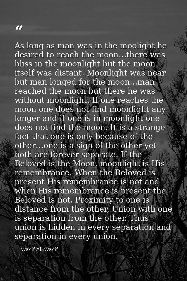 As long as man was in the moolight he desired to reach the moon…there was bliss in the moonlight but the moon itself was — Wasif Ali Wasif