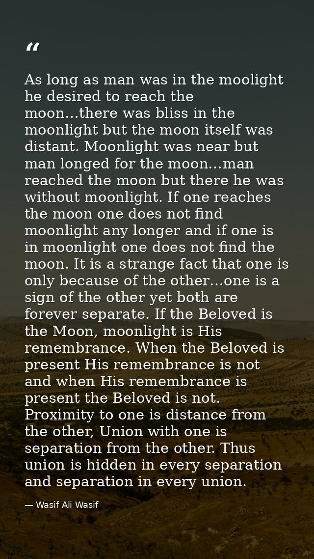 As long as man was in the moolight he desired to reach the moon…there was bliss in the moonlight but the moon itself was — Wasif Ali Wasif