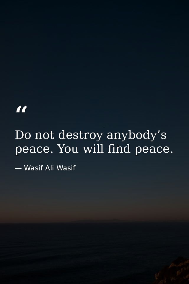 Do not destroy anybody’s peace. You will find peace. — Wasif Ali Wasif
