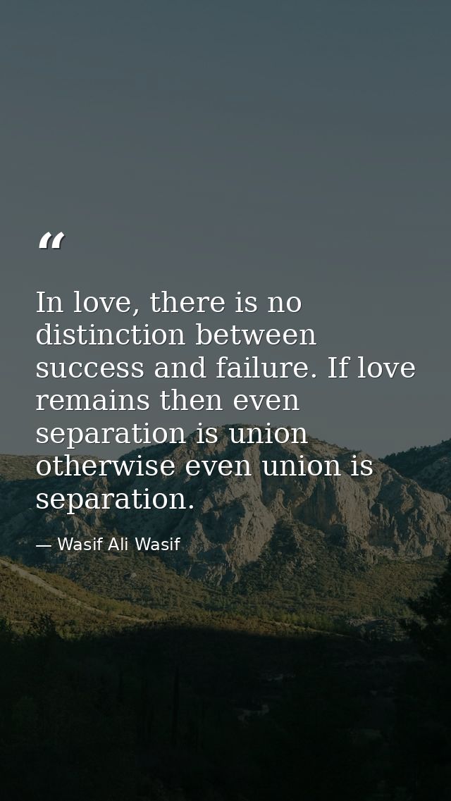 In love, there is no distinction between success and failure. If love remains then even separation is union otherwise ev — Wasif Ali Wasif