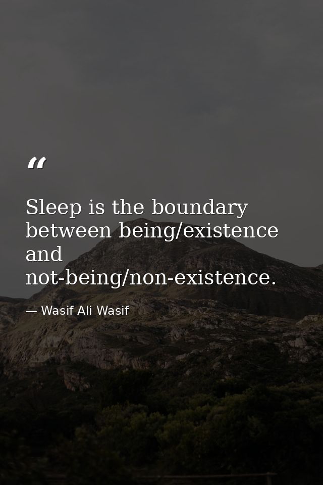 Sleep is the boundary between being/existence and not-being/non-existence. — Wasif Ali Wasif
