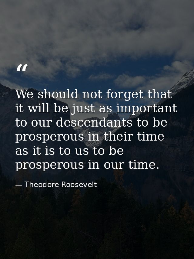We should not forget that it will be just as important to our descendants to be prosperous in their time as it is to us  — Theodore Roosevelt