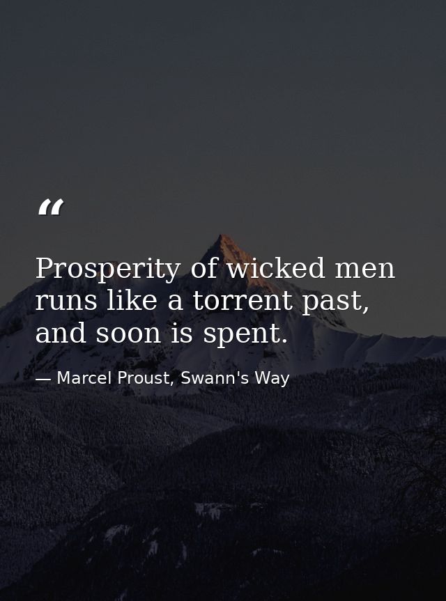 Prosperity of wicked men runs like a torrent past, and soon is spent. — Marcel Proust, Swann's Way