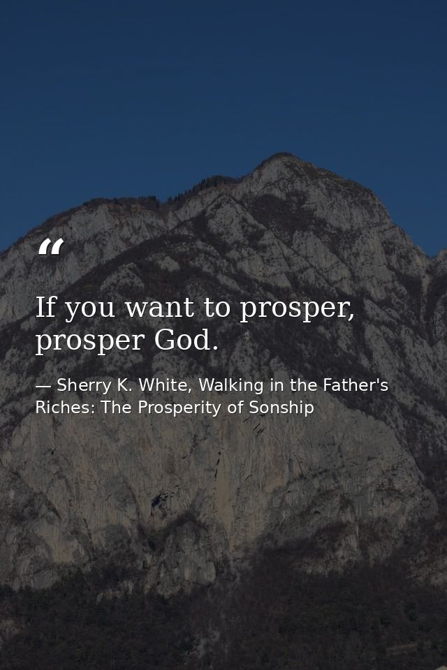 If you want to prosper, prosper God. — Sherry K. White, Walking in the Father's Riches: The Prosperity of Sonship