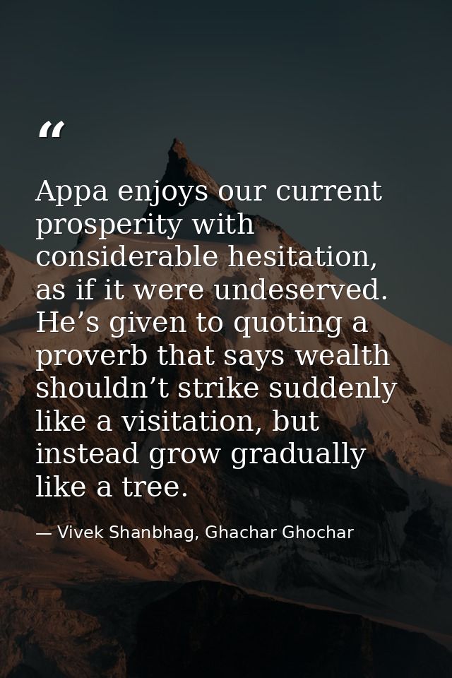 Appa enjoys our current prosperity with considerable hesitation, as if it were undeserved. He’s given to quoting a prove — Vivek Shanbhag, Ghachar Ghochar