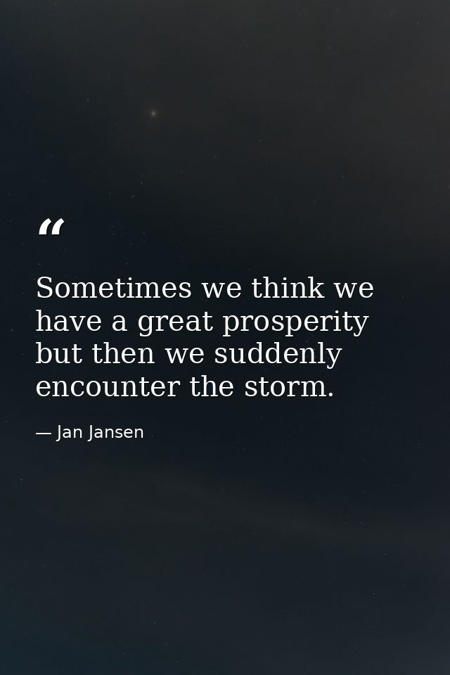 Sometimes we think we have a great prosperity but then we suddenly encounter the storm. — Jan Jansen