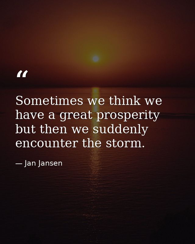 Sometimes we think we have a great prosperity but then we suddenly encounter the storm. — Jan Jansen