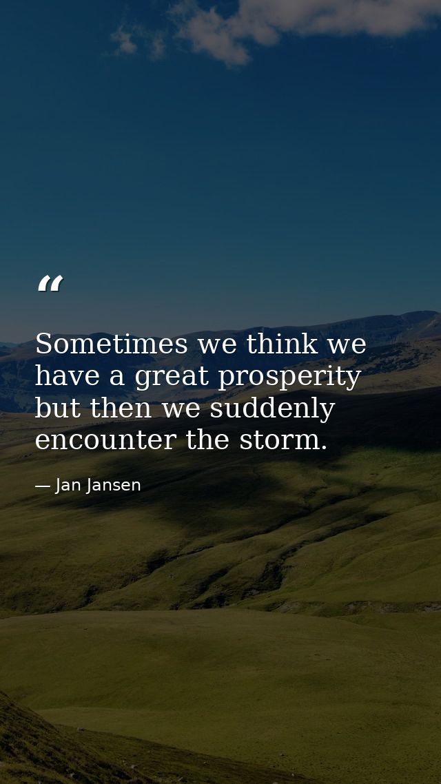 Sometimes we think we have a great prosperity but then we suddenly encounter the storm. — Jan Jansen