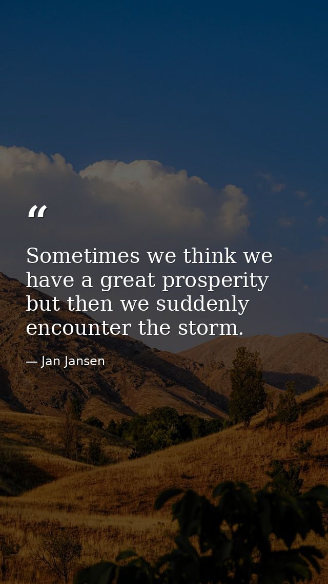 Sometimes we think we have a great prosperity but then we suddenly encounter the storm. — Jan Jansen