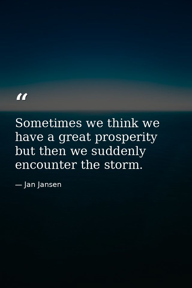 Sometimes we think we have a great prosperity but then we suddenly encounter the storm. — Jan Jansen