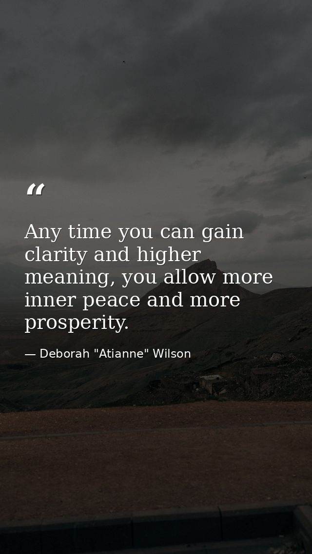 Any time you can gain clarity and higher meaning, you allow more inner peace and more prosperity. — Deborah "Atianne" Wilson