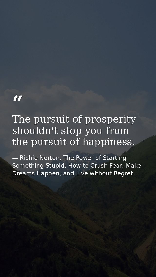 The pursuit of prosperity shouldn't stop you from the pursuit of happiness. — Richie Norton, The Power of Starting Something Stupid: How to Crush Fear, Make Dreams Happen, and Live without Regret